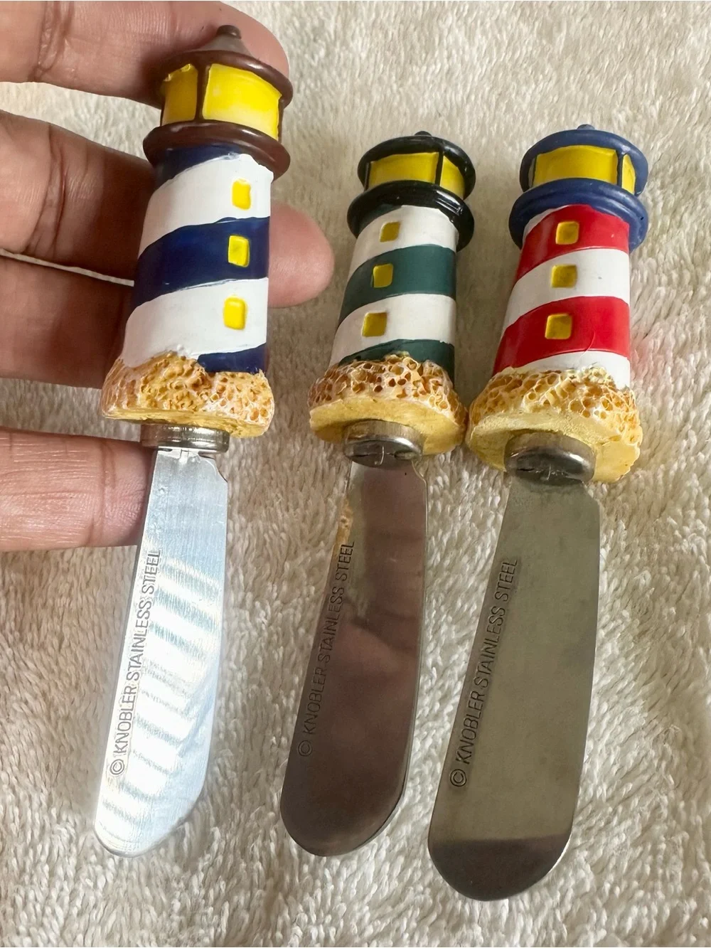Vintage Lighthouse Cheese Spreaders Lot 6 Boston Warehouse Knobler Mixed Set
